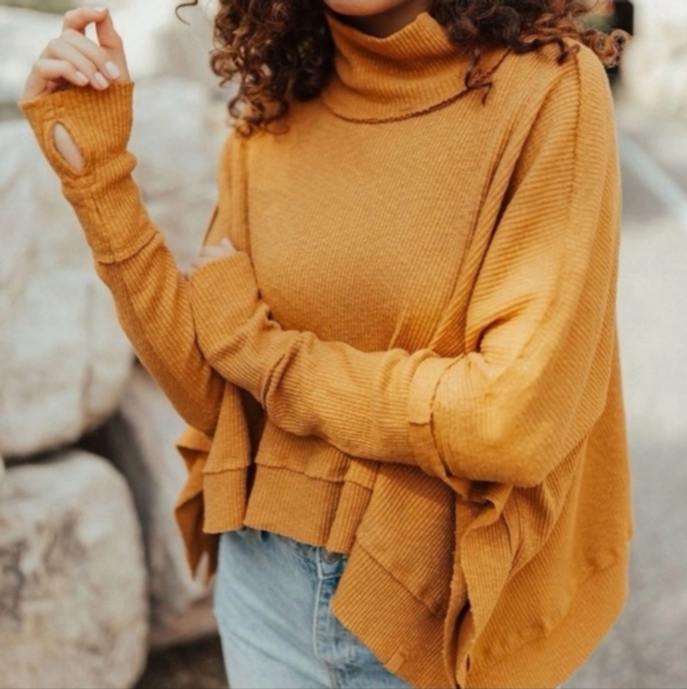 Free People Sunbaby Moon Daisy Turtleneck Rib Top